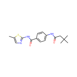 Cc1cnc(NC(=O)c2ccc(NC(=O)CC(C)(C)C)cc2)s1 ZINC000066074537