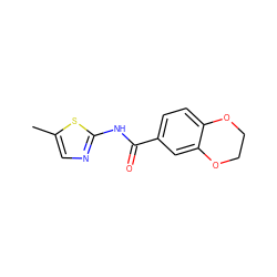 Cc1cnc(NC(=O)c2ccc3c(c2)OCCO3)s1 ZINC000007060813