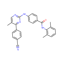 Cc1cnc(Nc2ccc(C(=O)Nc3c(C)cccc3C)cc2)nc1-c1ccc(C#N)cc1 ZINC000103243229