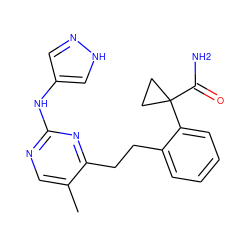 Cc1cnc(Nc2cn[nH]c2)nc1CCc1ccccc1C1(C(N)=O)CC1 ZINC000211028742