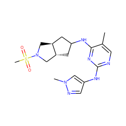 Cc1cnc(Nc2cnn(C)c2)nc1NC1C[C@@H]2CN(S(C)(=O)=O)C[C@H]2C1 ZINC001772593073