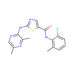 Cc1cnc(Nc2ncc(C(=O)Nc3c(C)cccc3Cl)s2)c(C)n1 ZINC000014952159