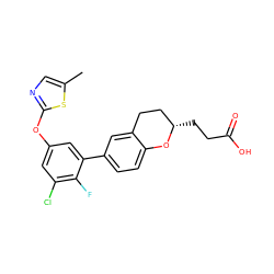 Cc1cnc(Oc2cc(Cl)c(F)c(-c3ccc4c(c3)CC[C@H](CCC(=O)O)O4)c2)s1 ZINC001772626522