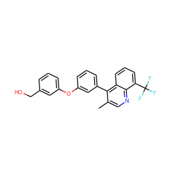 Cc1cnc2c(C(F)(F)F)cccc2c1-c1cccc(Oc2cccc(CO)c2)c1 ZINC000045352446