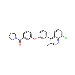 Cc1cnc2c(Cl)cccc2c1-c1cccc(Oc2cccc(C(=O)N3CCCC3)c2)c1 ZINC000040391982