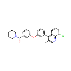 Cc1cnc2c(Cl)cccc2c1-c1cccc(Oc2cccc(C(=O)N3CCCCC3)c2)c1 ZINC000040860925