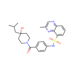 Cc1cnc2cccc(S(=O)(=O)Nc3ccc(C(=O)N4CCC(O)(CC(C)C)CC4)cc3)c2n1 ZINC000653667562