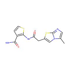 Cc1cnc2sc(CC(=O)Nc3sccc3C(N)=O)cn12 ZINC000071296359