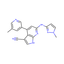 Cc1cncc(-c2cc(Nc3ccn(C)n3)nc3[nH]cc(C#N)c23)c1 ZINC000219675049