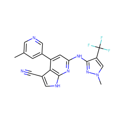 Cc1cncc(-c2cc(Nc3nn(C)cc3C(F)(F)F)nc3[nH]cc(C#N)c23)c1 ZINC000219683021