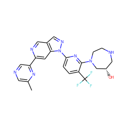 Cc1cncc(-c2cc3c(cn2)cnn3-c2ccc(C(F)(F)F)c(N3CCNC[C@H](O)C3)n2)n1 ZINC000211010372