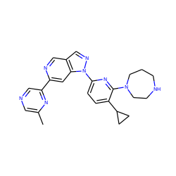 Cc1cncc(-c2cc3c(cn2)cnn3-c2ccc(C3CC3)c(N3CCCNCC3)n2)n1 ZINC000224854752