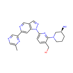 Cc1cncc(-c2cc3c(cn2)cnn3-c2ccc(CO)c(N3CCC[C@H](N)C3)n2)n1 ZINC000216481884