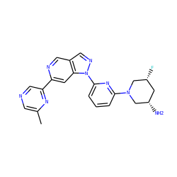 Cc1cncc(-c2cc3c(cn2)cnn3-c2cccc(N3C[C@@H](N)C[C@@H](F)C3)n2)n1 ZINC000224850555