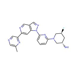 Cc1cncc(-c2cc3c(cn2)cnn3-c2cccc(N3C[C@@H](N)C[C@H](F)C3)n2)n1 ZINC000211056020