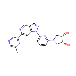 Cc1cncc(-c2cc3c(cn2)cnn3-c2cccc(N3C[C@H](O)[C@H](O)C3)n2)n1 ZINC000211013898