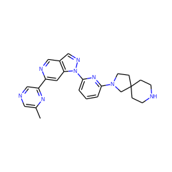 Cc1cncc(-c2cc3c(cn2)cnn3-c2cccc(N3CCC4(CCNCC4)C3)n2)n1 ZINC000224868870