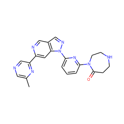 Cc1cncc(-c2cc3c(cn2)cnn3-c2cccc(N3CCNCCC3=O)n2)n1 ZINC000224890459