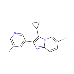 Cc1cncc(-c2nc3ccc(F)cn3c2C2CC2)c1 ZINC000204960984