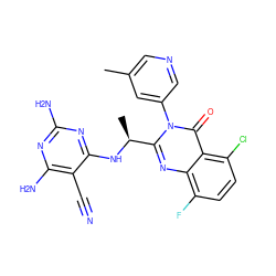 Cc1cncc(-n2c([C@H](C)Nc3nc(N)nc(N)c3C#N)nc3c(F)ccc(Cl)c3c2=O)c1 ZINC000220853169