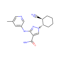 Cc1cncc(Nc2nn([C@H]3CCCC[C@@H]3C#N)cc2C(N)=O)c1 ZINC000221130236