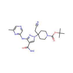 Cc1cncc(Nc2nn(C3(CC#N)CCN(C(=O)OC(C)(C)C)CC3)cc2C(N)=O)n1 ZINC000220973951