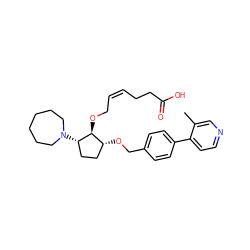 Cc1cnccc1-c1ccc(CO[C@@H]2CC[C@H](N3CCCCCC3)[C@H]2OC/C=C\CCC(=O)O)cc1 ZINC000027762773