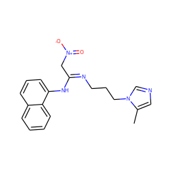 Cc1cncn1CCC/N=C(/C[N+](=O)[O-])Nc1cccc2ccccc12 ZINC000043200903