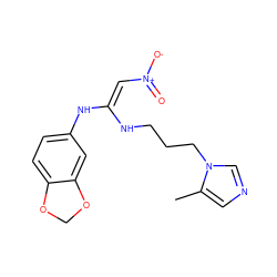 Cc1cncn1CCCN/C(=C\[N+](=O)[O-])Nc1ccc2c(c1)OCO2 ZINC000147454911