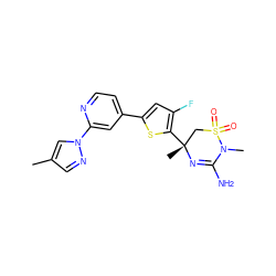 Cc1cnn(-c2cc(-c3cc(F)c([C@]4(C)CS(=O)(=O)N(C)C(N)=N4)s3)ccn2)c1 ZINC000219616679