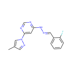 Cc1cnn(-c2cc(N/N=C/c3ccccc3F)ncn2)c1 ZINC000004595724