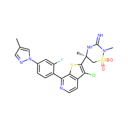 Cc1cnn(-c2ccc(-c3nccc4c(Cl)c([C@]5(C)CS(=O)(=O)N(C)C(=N)N5)sc34)c(F)c2)c1 ZINC001772603406