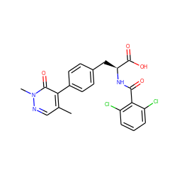 Cc1cnn(C)c(=O)c1-c1ccc(C[C@H](NC(=O)c2c(Cl)cccc2Cl)C(=O)O)cc1 ZINC000029127820