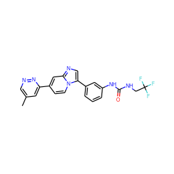 Cc1cnnc(-c2ccn3c(-c4cccc(NC(=O)NCC(F)(F)F)c4)cnc3c2)c1 ZINC000139584347