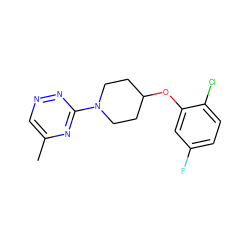 Cc1cnnc(N2CCC(Oc3cc(F)ccc3Cl)CC2)n1 ZINC000165767736