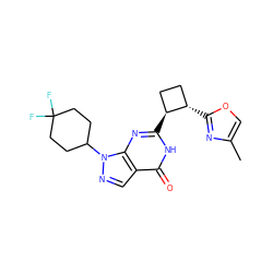 Cc1coc([C@H]2CC[C@@H]2c2nc3c(cnn3C3CCC(F)(F)CC3)c(=O)[nH]2)n1 ZINC000145045149