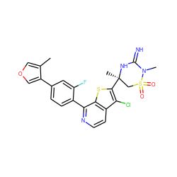 Cc1cocc1-c1ccc(-c2nccc3c(Cl)c([C@]4(C)CS(=O)(=O)N(C)C(=N)N4)sc23)c(F)c1 ZINC001772657143