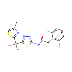 Cc1csc([C@](C)(O)c2nnc(NC(=O)Cc3c(F)cccc3F)s2)n1 ZINC000095921164