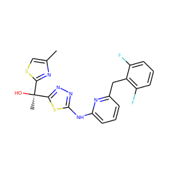 Cc1csc([C@](C)(O)c2nnc(Nc3cccc(Cc4c(F)cccc4F)n3)s2)n1 ZINC000103283801