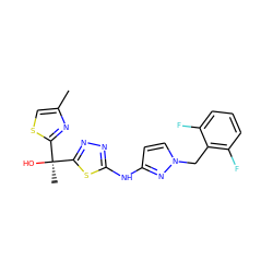 Cc1csc([C@](C)(O)c2nnc(Nc3ccn(Cc4c(F)cccc4F)n3)s2)n1 ZINC000095921165