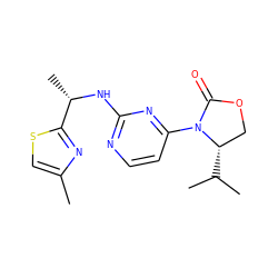 Cc1csc([C@H](C)Nc2nccc(N3C(=O)OC[C@@H]3C(C)C)n2)n1 ZINC000142107867