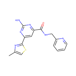 Cc1csc(-c2cc(C(=O)NCc3ccccn3)nc(N)n2)n1 ZINC000045352462