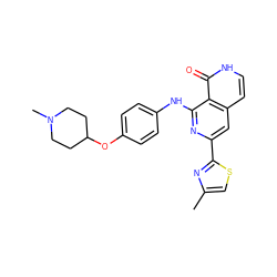 Cc1csc(-c2cc3cc[nH]c(=O)c3c(Nc3ccc(OC4CCN(C)CC4)cc3)n2)n1 ZINC000096174453