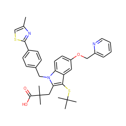 Cc1csc(-c2ccc(Cn3c(CC(C)(C)C(=O)O)c(SC(C)(C)C)c4cc(OCc5ccccn5)ccc43)cc2)n1 ZINC000042963842