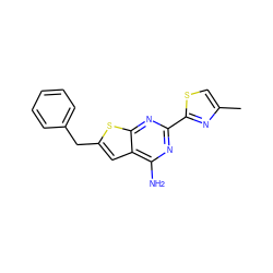 Cc1csc(-c2nc(N)c3cc(Cc4ccccc4)sc3n2)n1 ZINC000096908905