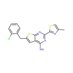 Cc1csc(-c2nc(N)c3cc(Cc4ccccc4Cl)sc3n2)n1 ZINC000096908907