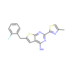 Cc1csc(-c2nc(N)c3cc(Cc4ccccc4F)sc3n2)n1 ZINC000096908908