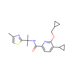 Cc1csc(C(C)(C)NC(=O)c2ccc(C3CC3)c(OCC3CC3)n2)n1 ZINC000206687150