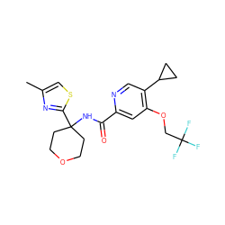 Cc1csc(C2(NC(=O)c3cc(OCC(F)(F)F)c(C4CC4)cn3)CCOCC2)n1 ZINC000146619998