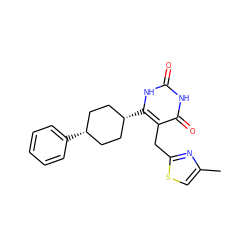 Cc1csc(Cc2c(=O)[nH]c(=O)[nH]c2[C@H]2CC[C@@H](c3ccccc3)CC2)n1 ZINC000261130055